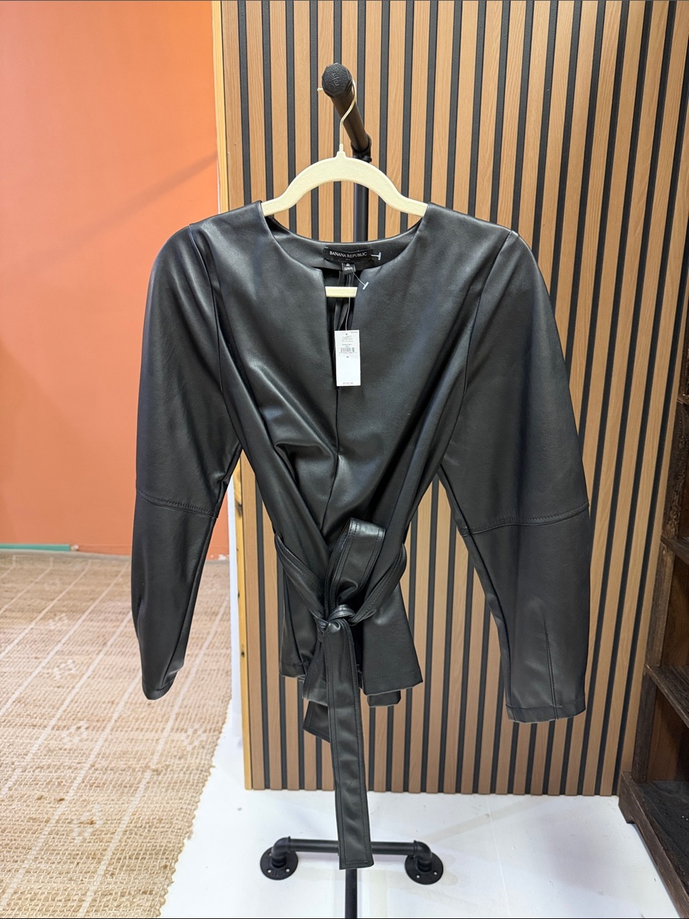 Banana Republic Black Faux Leather Tie-Waist Jacket
